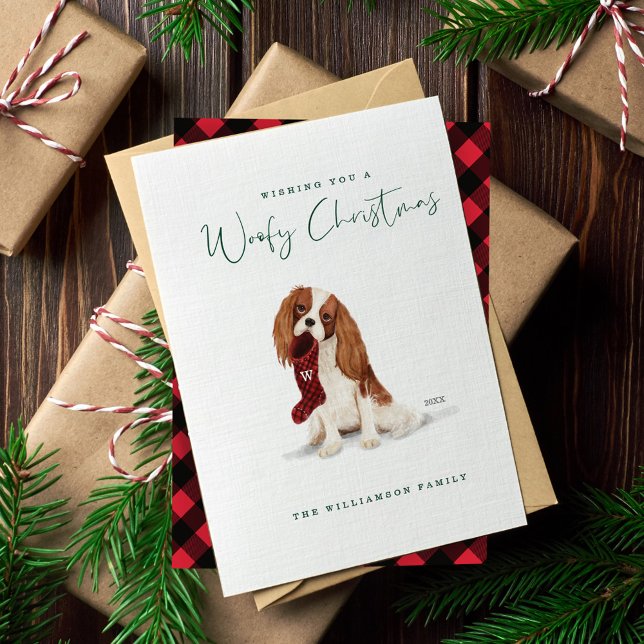Cartão De Festividades Cachorro Naufragado Cavalier Spaniel Stocks (Naughty Dog Watercolor Cavalier Spaniel Stocking Holiday Card)