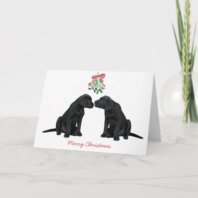 Cartão De Festividades Cachorro Negro Mistletoy Cachorro Bonito (Frente)