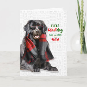 Cartão De Festividades Cachorro Newfoundland Engraçado Pulgas Navidog com