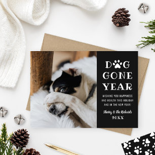 Cartão De Festividades Cachorro Passou Um Ano Engraçado Foto Preta De Pe