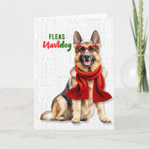 Cartão De Festividades Cachorro Pastor Alemão Fofos Pulgas NaviDOG