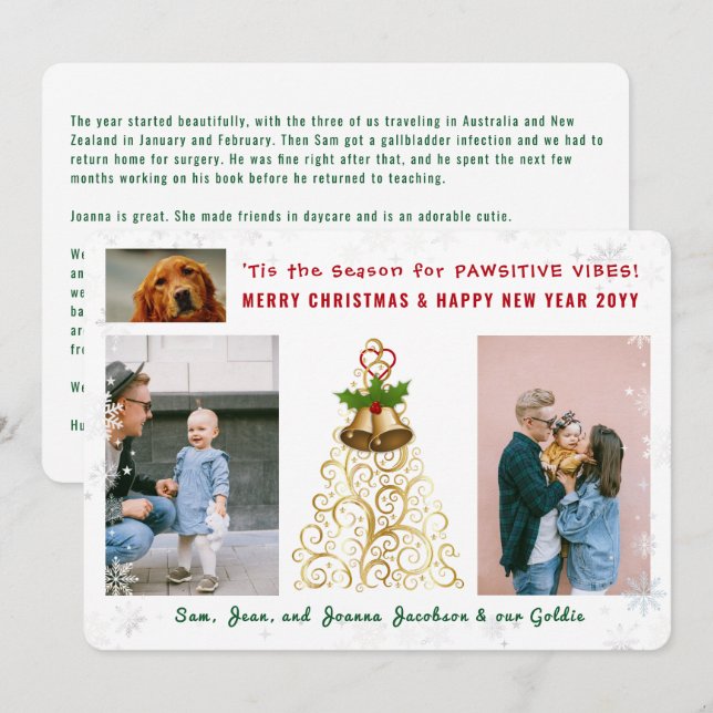 Cartão De Festividades Cachorro Pawsitivo Engraçado Gato 3 Fotos Flocos d (Frente/Verso)