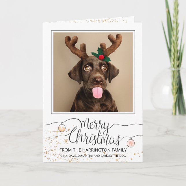 Cartão De Festividades Cachorro Personalizado com Galhadas Foto Natal Fer (Frente)