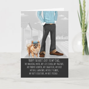 Cartão De Festividades Cachorro Pomerânia e Pai para o Dia dos Pais