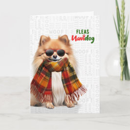 Cartão De Festividades Cachorro Pomerânia Fofo Piadas de Pulgas Navidog N