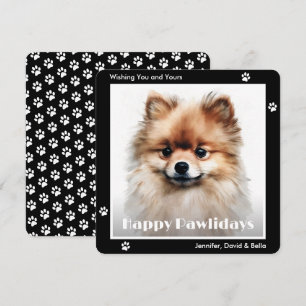 Cartão De Festividades Cachorro Pomerânia Preto Natal Aquarela