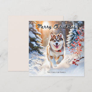 Cartão De Festividades Cachorro Pomsky Bonito Na Neve Inverno Feliz Natal
