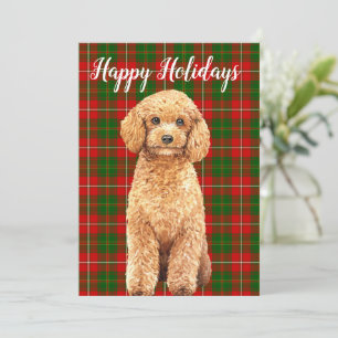 Cartão De Festividades Cachorro Poodle Dourado em Xadrez aquarela