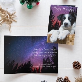 Cartão De Festividades Cachorro Preto Branco Fofo Céu Estrelado Colorido 
