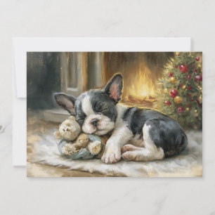 Cartão De Festividades Cachorro Preto e Branco Dormindo Natal