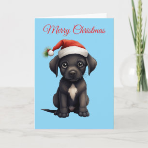 Cartão De Festividades Cachorro Preto Fofo no Natal