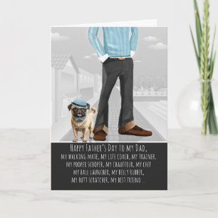Cartão De Festividades Cachorro Pug Adorável e Papai Dia dos Pais Diverti