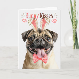 Cartão De Festividades Cachorro Pug com orelhas de coelho para Páscoa