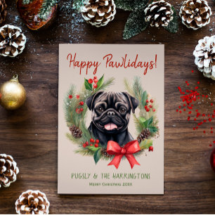 Cartão De Festividades Cachorro Pug Natal Feliz Patiferiado Feriadinhos