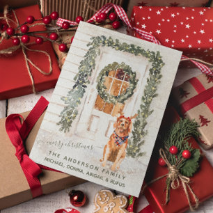 Cartão De Festividades Cachorro-quente de Natal Retriever Dourado Vintage