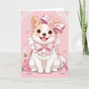 Cartão De Festividades Cachorro Rosa Anime Fofo