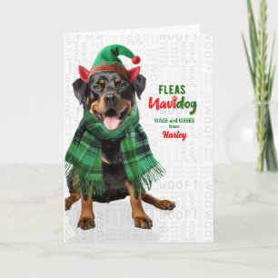 Cartão De Festividades Cachorro Rottweiler Com Nome Navidog Divertido com