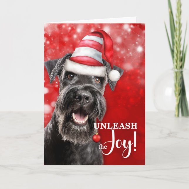 Cartão De Festividades Cachorro Schnauzer Libere o Natal da Alegria (Frente)