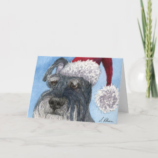 Cartão De Festividades Cachorro Schnauzer vestindo chapéu de Papai Noel