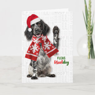 Cartão De Festividades Cachorro Setter Inglês Engraçado Flea Navidog Nata