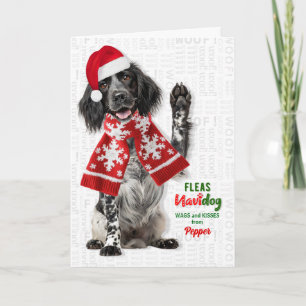 Cartão De Festividades Cachorro Setter Inglês Engraçado Pulgas Navidog co