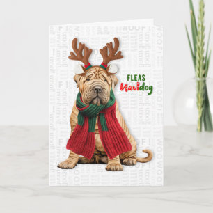 Cartão De Festividades Cachorro Shar Pei Piadas Pulgas Navidog Natal