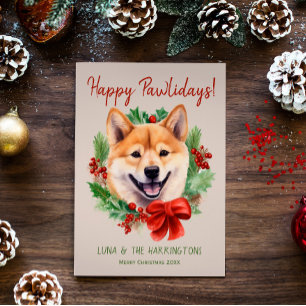 Cartão De Festividades Cachorro Shiba Inu Natal Feliz Patinhas de Natal F