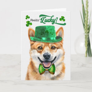 Cartão De Festividades Cachorro Shiba Inu se Sentindo Sortudo no Dia de S