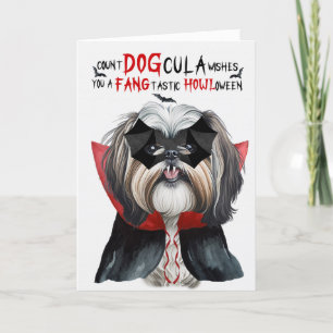Cartão De Festividades Cachorro Shih Tzu Engraçado Conde DOGcula Hallowee