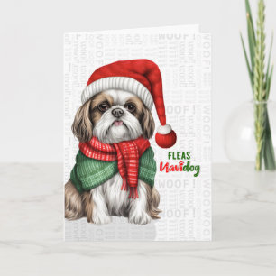 Cartão De Festividades Cachorro Shih Tzu Piadas de Pulgas Navidog Natal