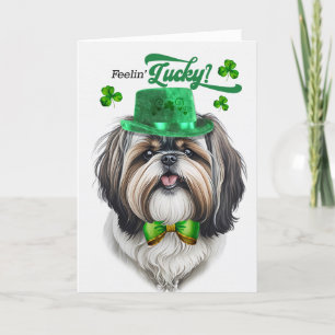 Cartão De Festividades Cachorro Shih Tzu Sentindo-se Sortudo no Dia de Sã