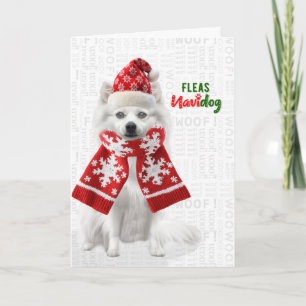 Cartão De Festividades Cachorro Spitz Japonês Piadas Pulgas Navidog Natal