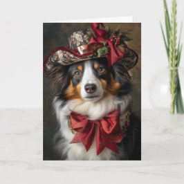 Cartão De Festividades Cachorro Vitoriano de Natal Australian Shepherd
