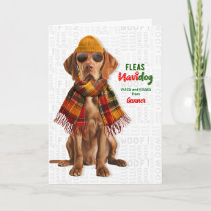 Cartão De Festividades Cachorro Vizsla Fofo Piadas Pulgas Navidog com Nom