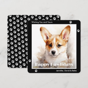 Cartão De Festividades Cachorro Welsh Corgi Preto Natal Aquarela