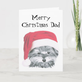 Cartão De Festividades Cachorro Yorkie de Natal, Pai de Natal feliz