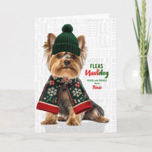 Cartão De Festividades Cachorro Yorkie Engraçado Pulgas Navidog com Nome