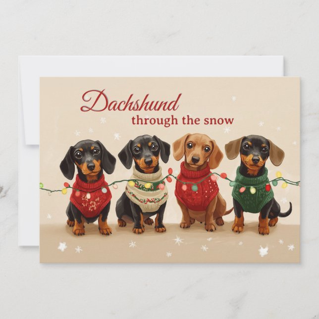 Cartão De Festividades Cachorros Dachshund Antigos Feliz Natal (Frente)