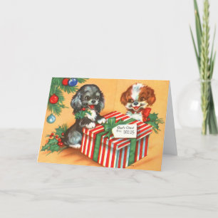 Cartão De Festividades Cachorros de Natal bonitos