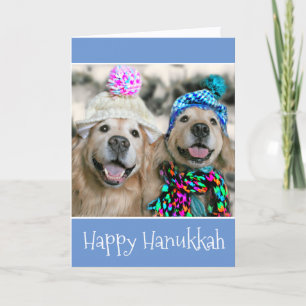 Cartão De Festividades Cachorros de ouro em Chapéus de inverno Hanukkah