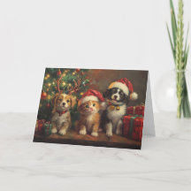 Cachorros e Gatos Fofos sob a Árvore de Natal