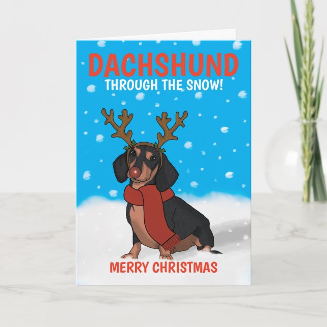 Cartão De Festividades Cachshund Dog Rudolph Feliz de Natal (Frente)