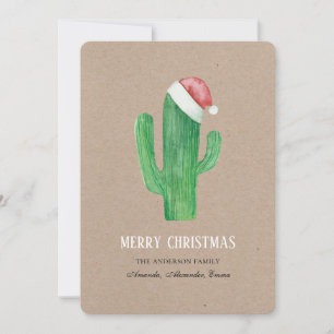 Cartão De Festividades Cacto de Natal. Cactos rústicos de Ano Novo. Kraft