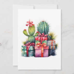 Cartão De Festividades Cactus Christmas Tree Watercolor