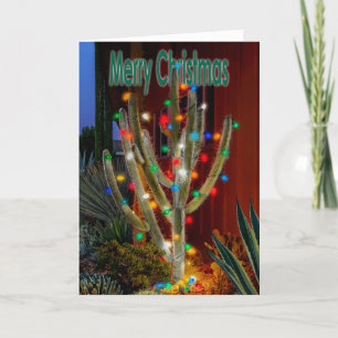 Cartão De Festividades Cactus de Natal brilhante com Feliz Natal