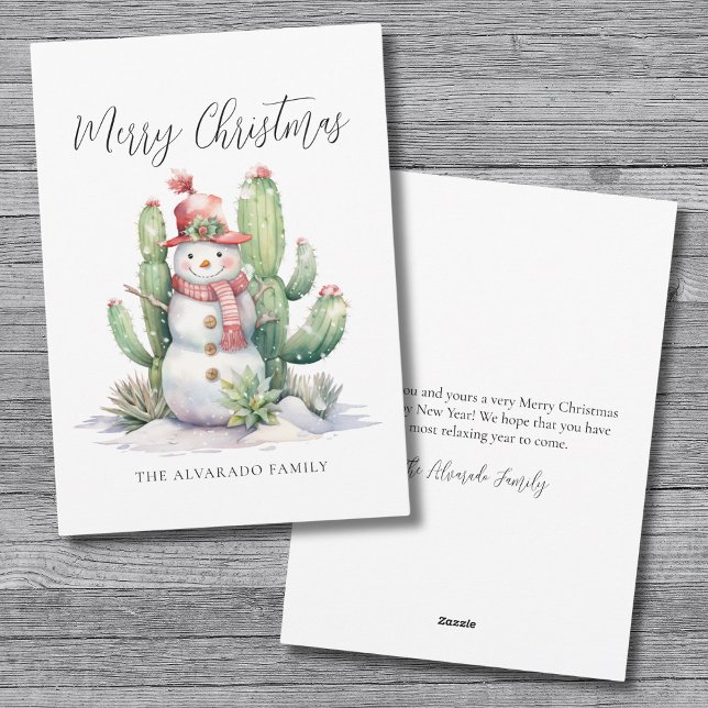Cartão De Festividades Cactus Snowman Felry Natal (Cactus Snowman Merry Christmas Holiday Card)