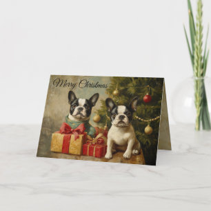 Cartão De Festividades Cães Antigos Boston Terriers Feliz Natal
