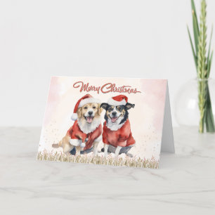 Cartão De Festividades Cães bonitos de aquarela Feliz Natal