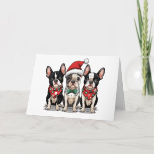 Cartão De Festividades Cães Boston Terrier de Natal