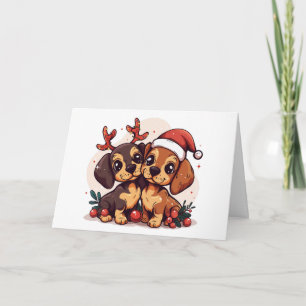 Cartão De Festividades Cães Dachshund de Natal